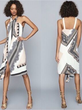 REISS HOPE BANDANA SCARF PRINT STRAPPY BACK CRISS CROSS HALTER DRESS